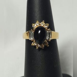 Vintage Costume Onyx Gold Tone Ring 4.5